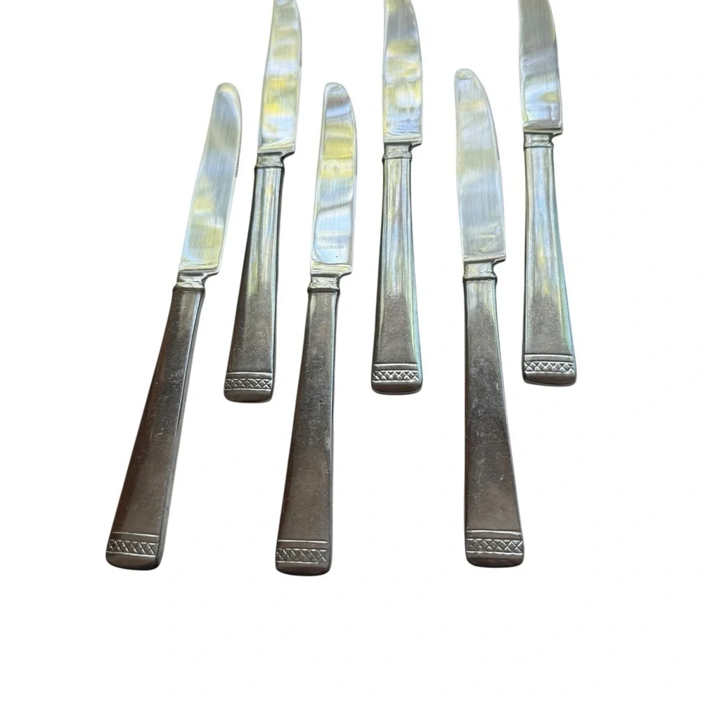 Gorham Serrated 9 inch Dinner Knives Unknown Pattern Lot of 6 Stainless  Steel